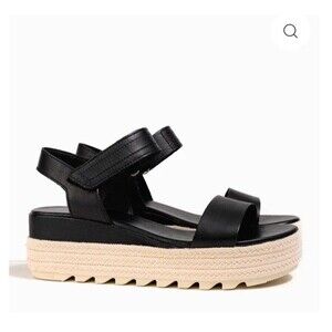 New Sorel CAMERON Flats Platform FLATFORM BLACK LEATHER Sandals Wmn 6.5